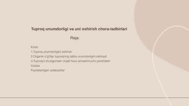 Tuproq unumdorligi va uni oshirish chora tadbirlari