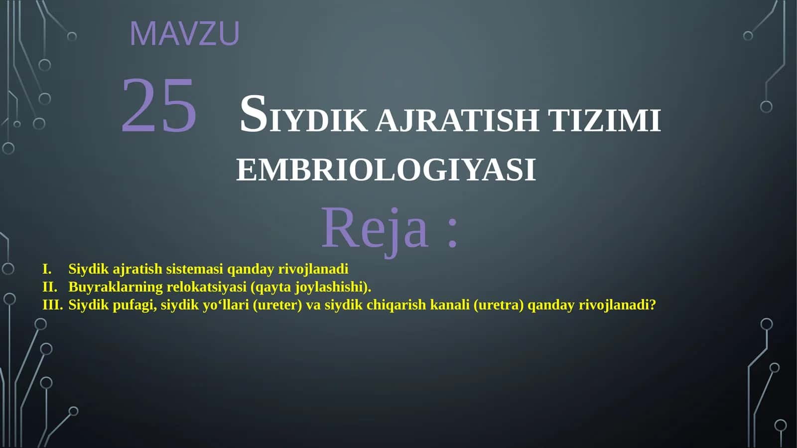 25SIYDIK AJRATISH TIZIMI EMBRIOLOGIYASI