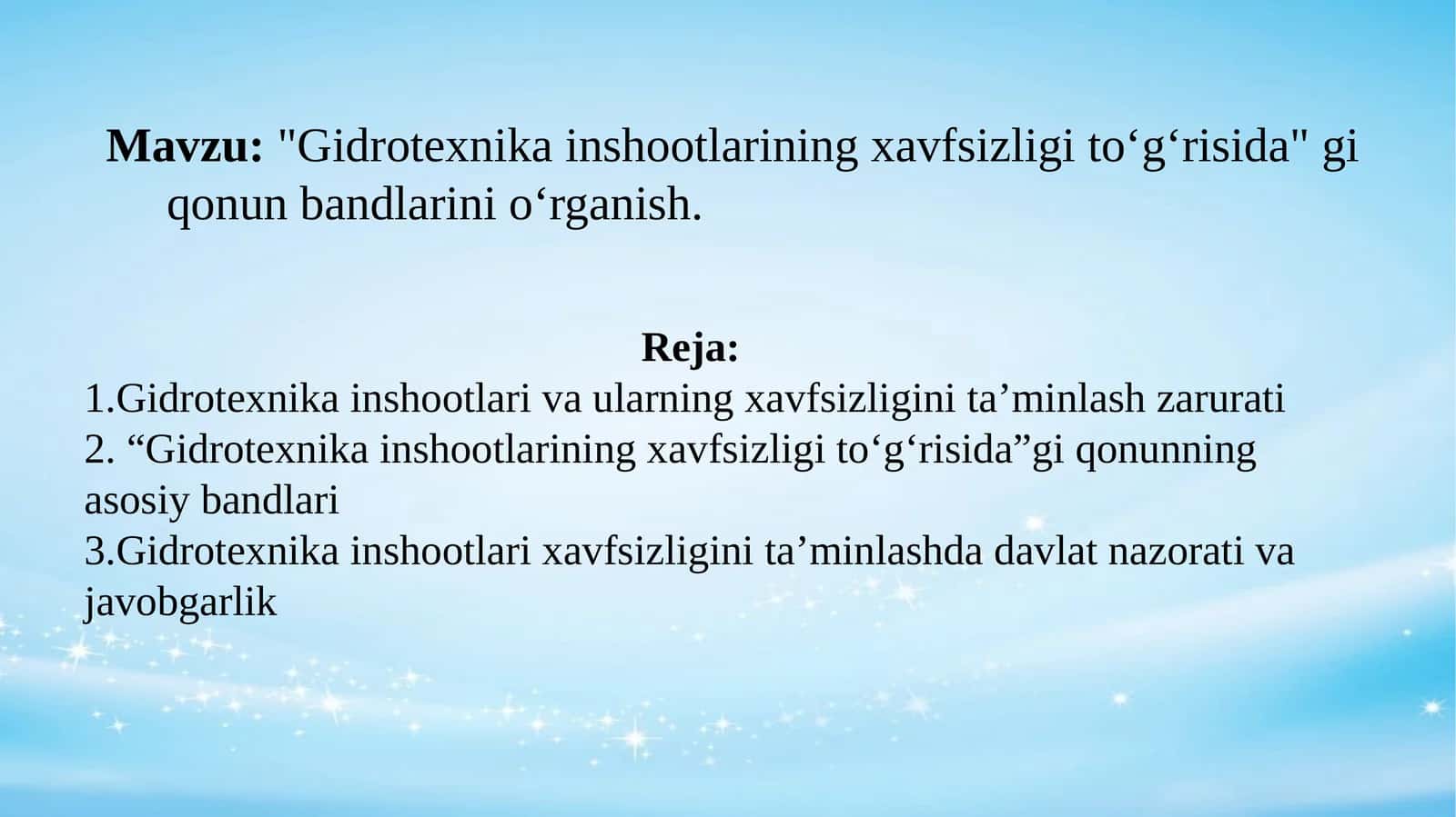 Gidrotexnika inshootlari xavfsizligi to'g'risida