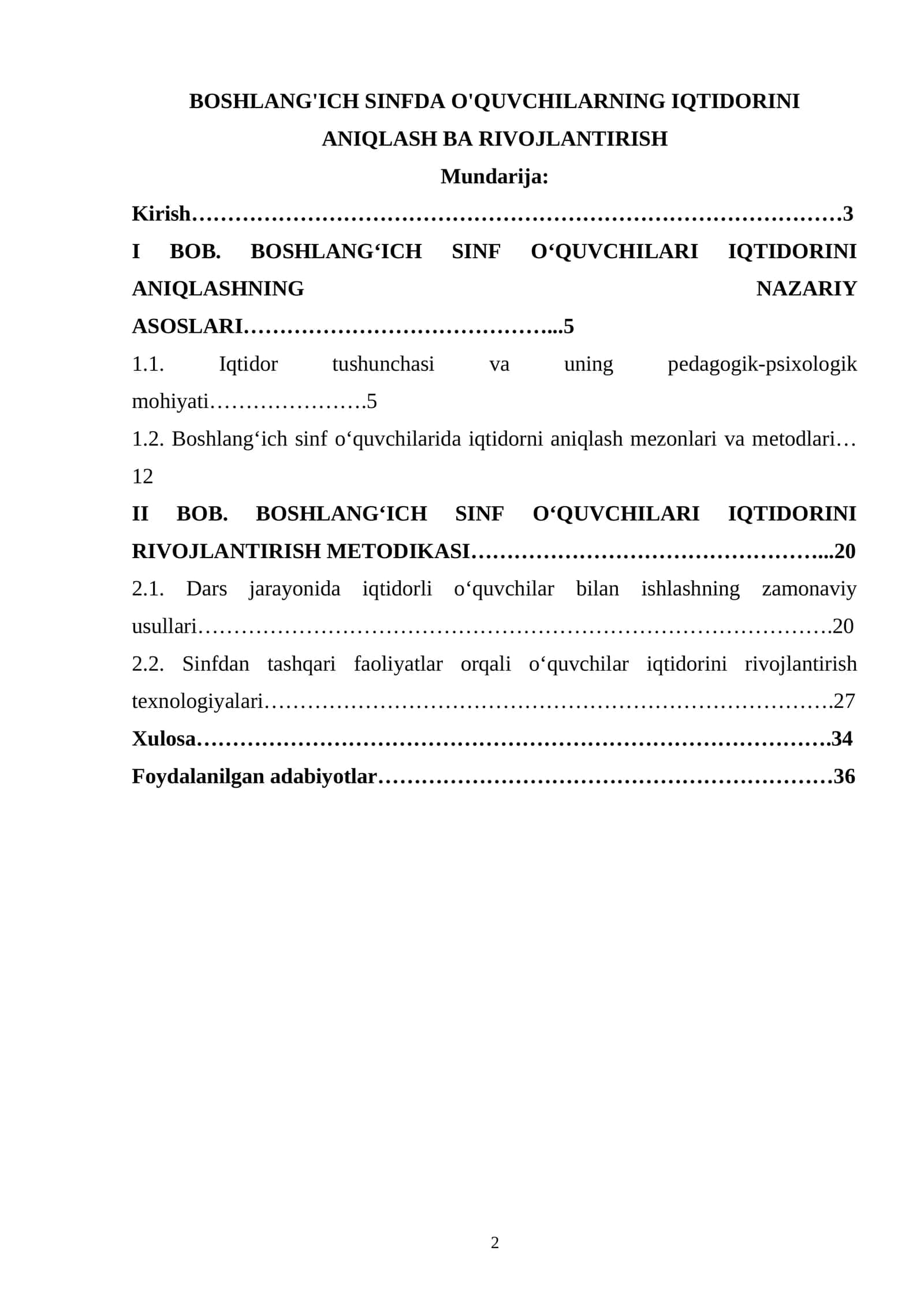 BOSHLANG'ICH SINFDA O'QUVCHILARNING IQTIDORINI ANIQLASH BA RIVOJLANTIRISH
