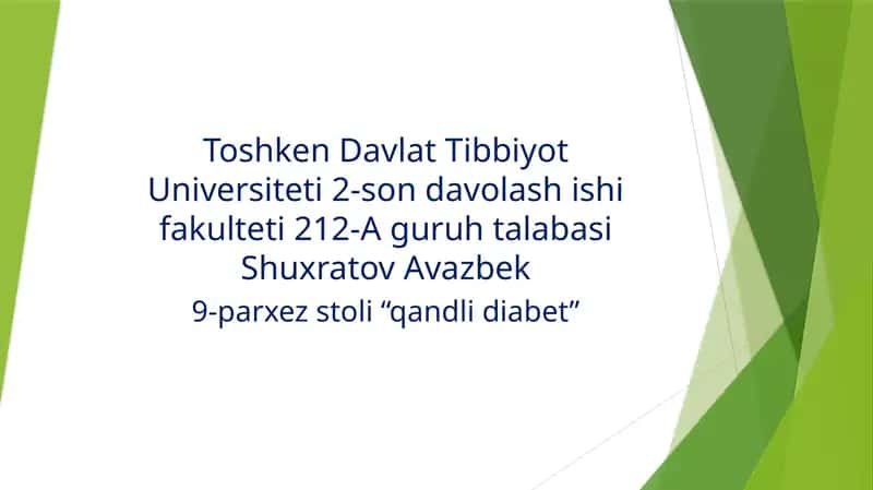Qandli diabet 9-Parxez Stoli