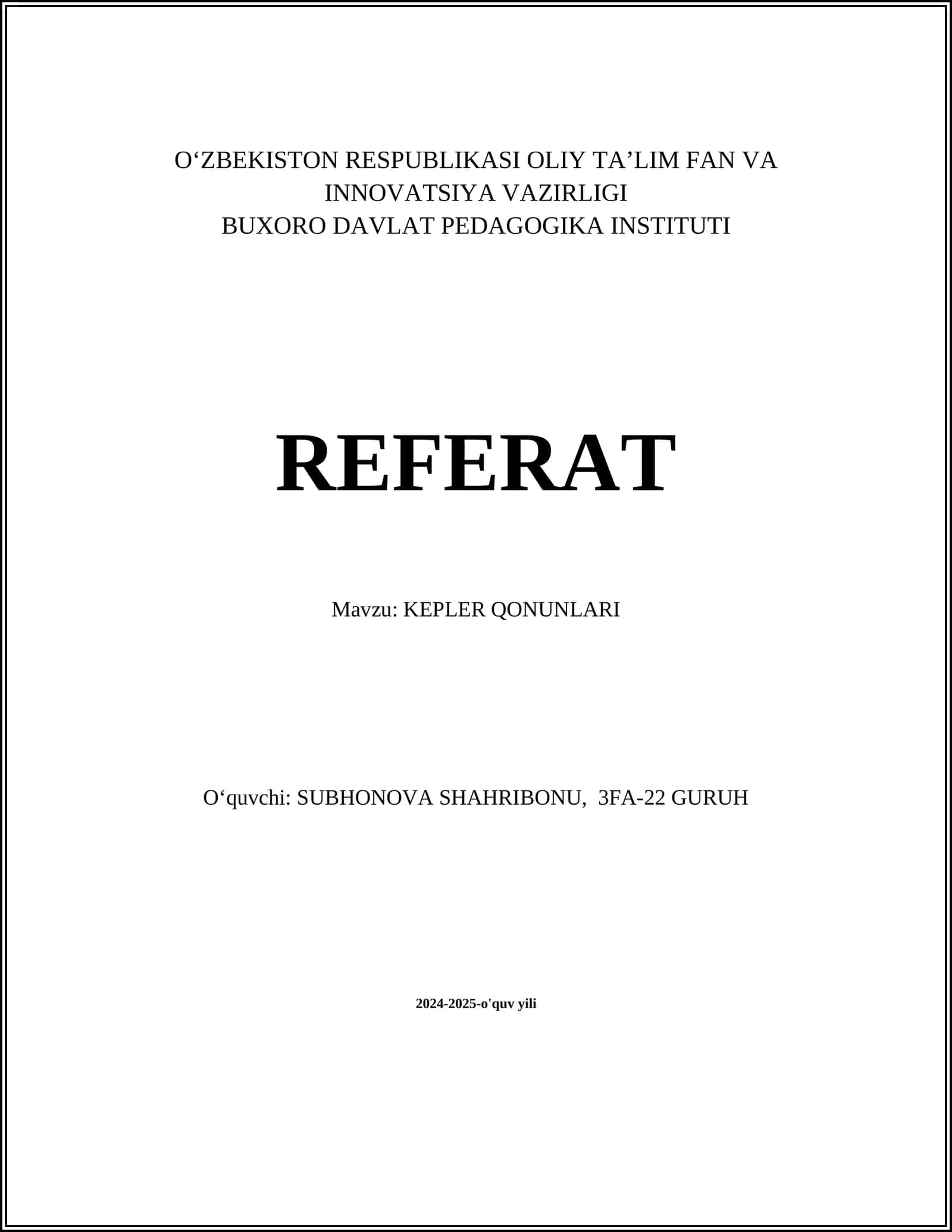 KEPLER QONUNLARI