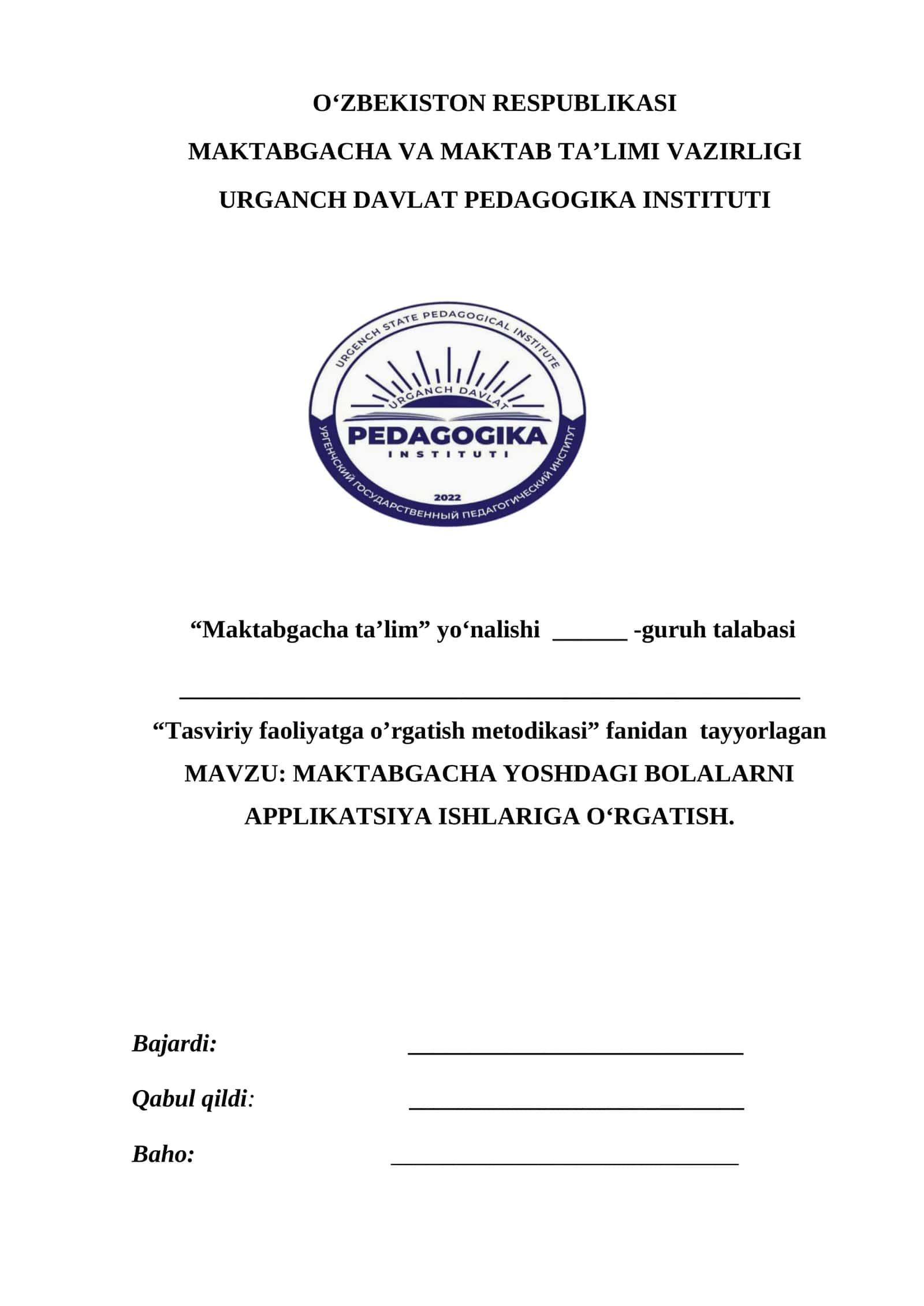 MAKTABGACHA YOSHDAGI BOLALARNI APPLIKATSIYA ISHLARIGA O‘RGATISH
