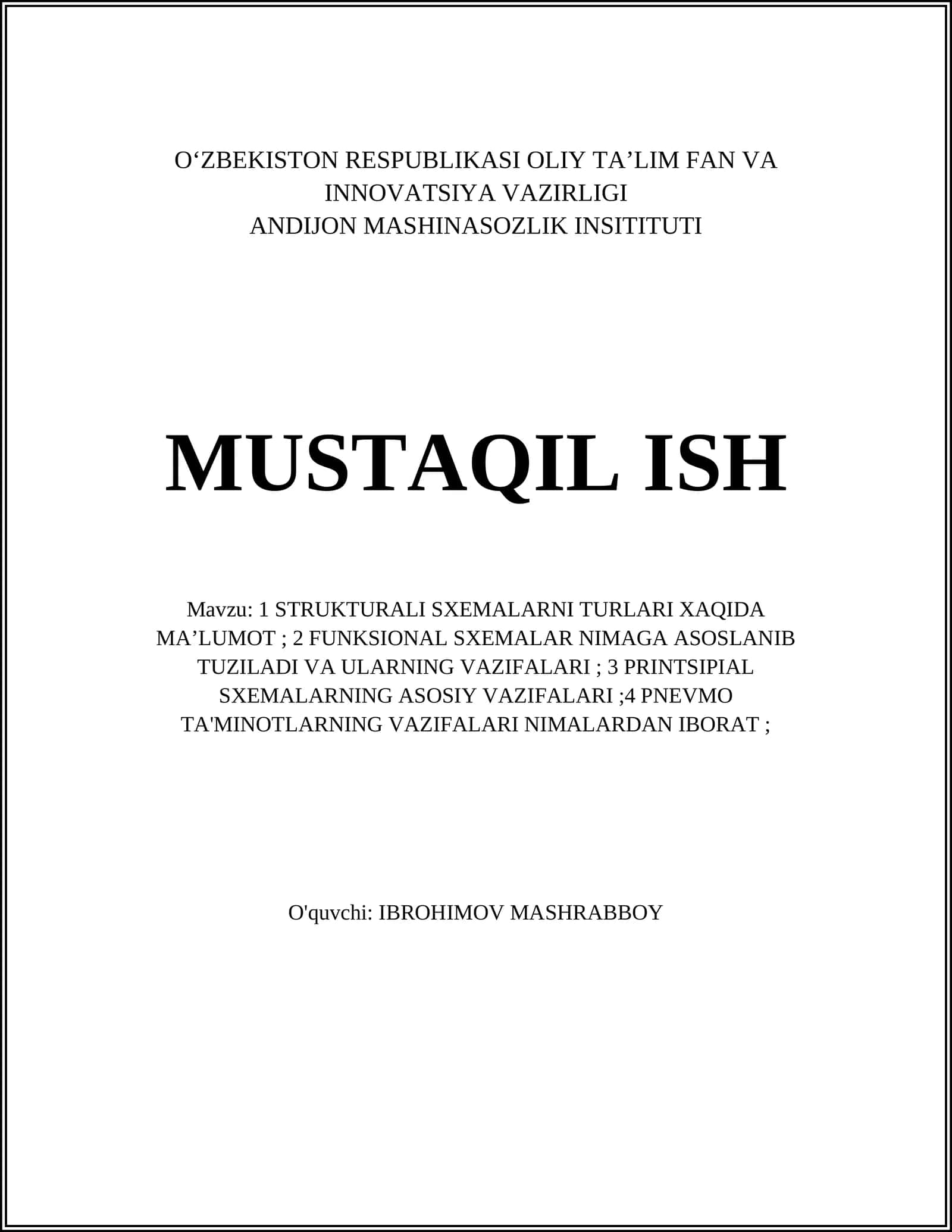 STRUKTURALI SXEMALARNI TURLARI XAQIDA MAʼLUMOT
