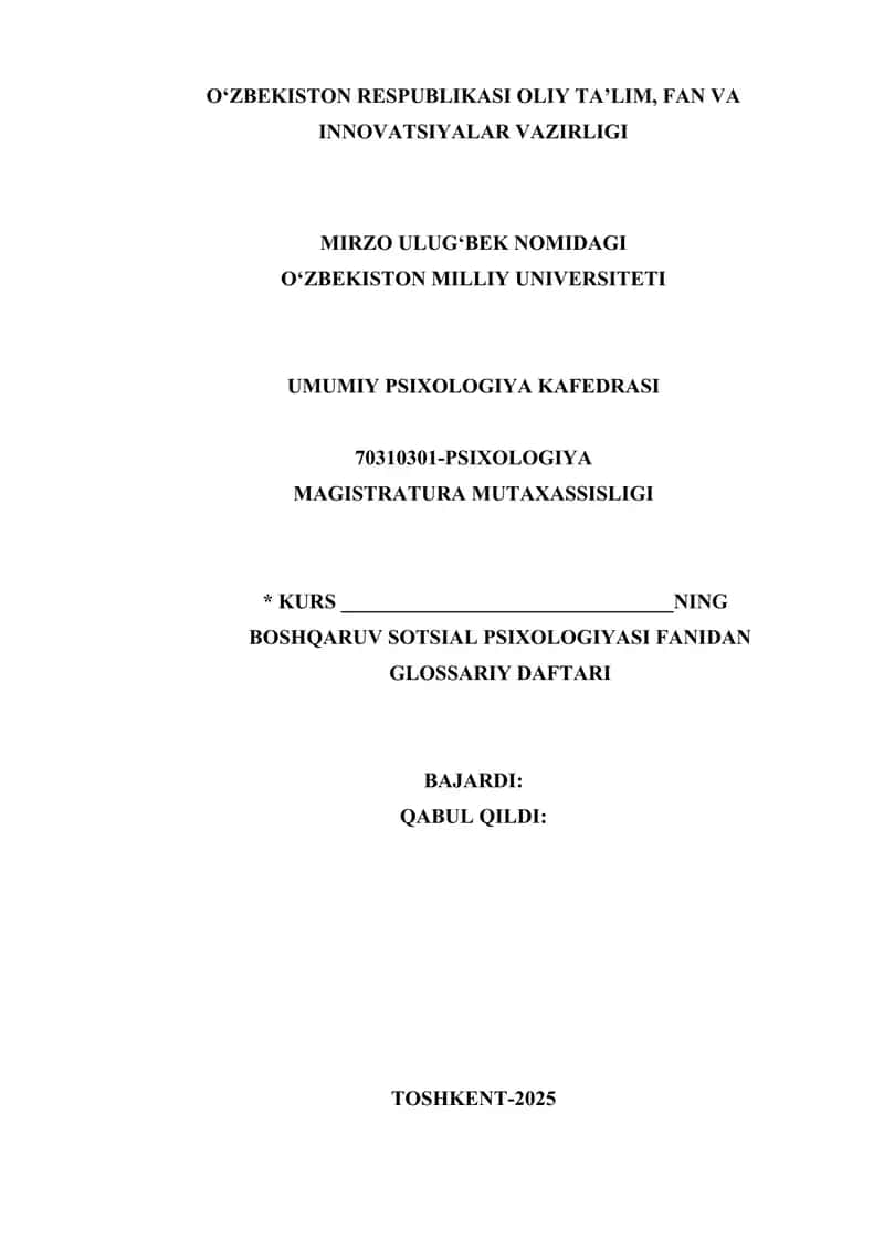 Glossariy Boshqaruv Sotsial Psixologiyasi