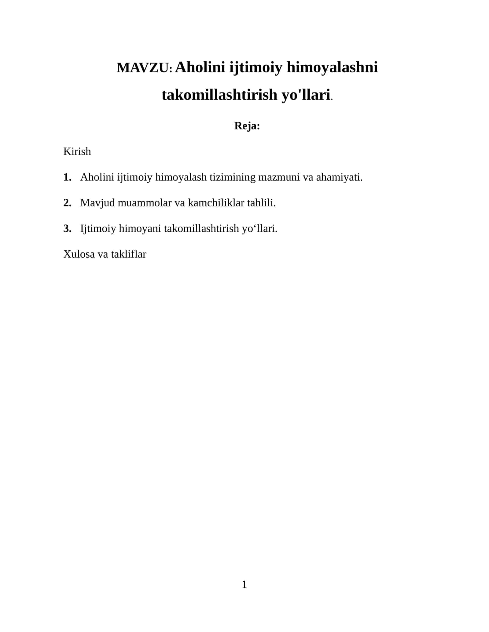 Aholini Ijtimoiy Himoyalash
