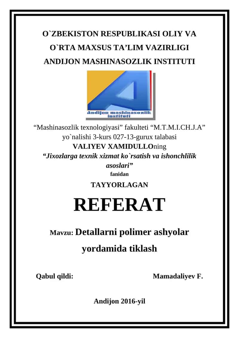 Detallarni polimer ashyolar yordamida tiklash