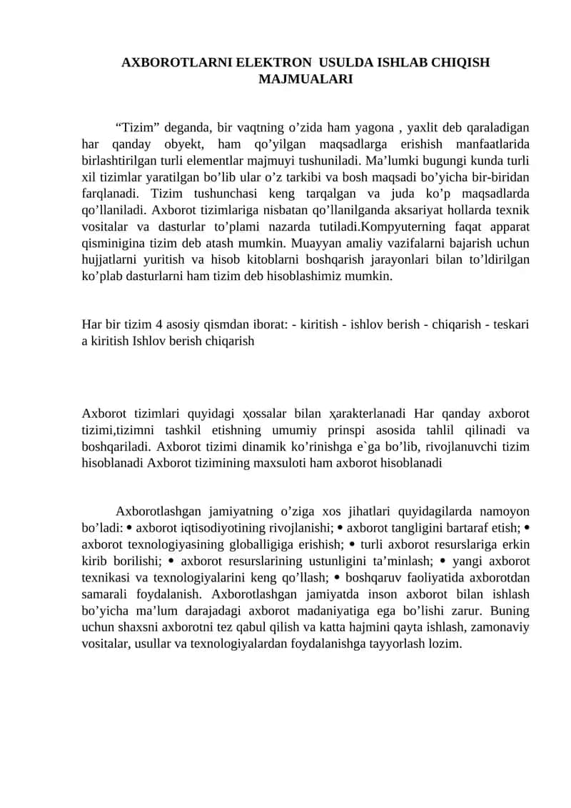 AXBOROTLARNI ELEKTRON USULDA ISHLAB CHIQISH MAJMUALARI