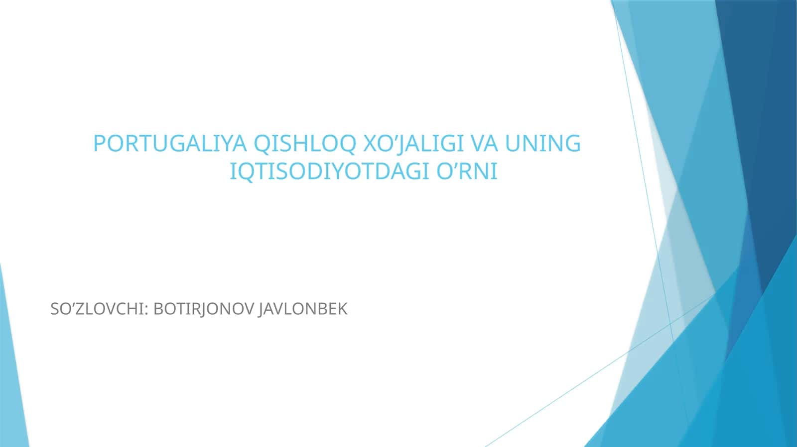 PORTUGALIYA QISHLOQ XO’JALIGI VA UNING IQTISODIYOTDAGI O’RNI