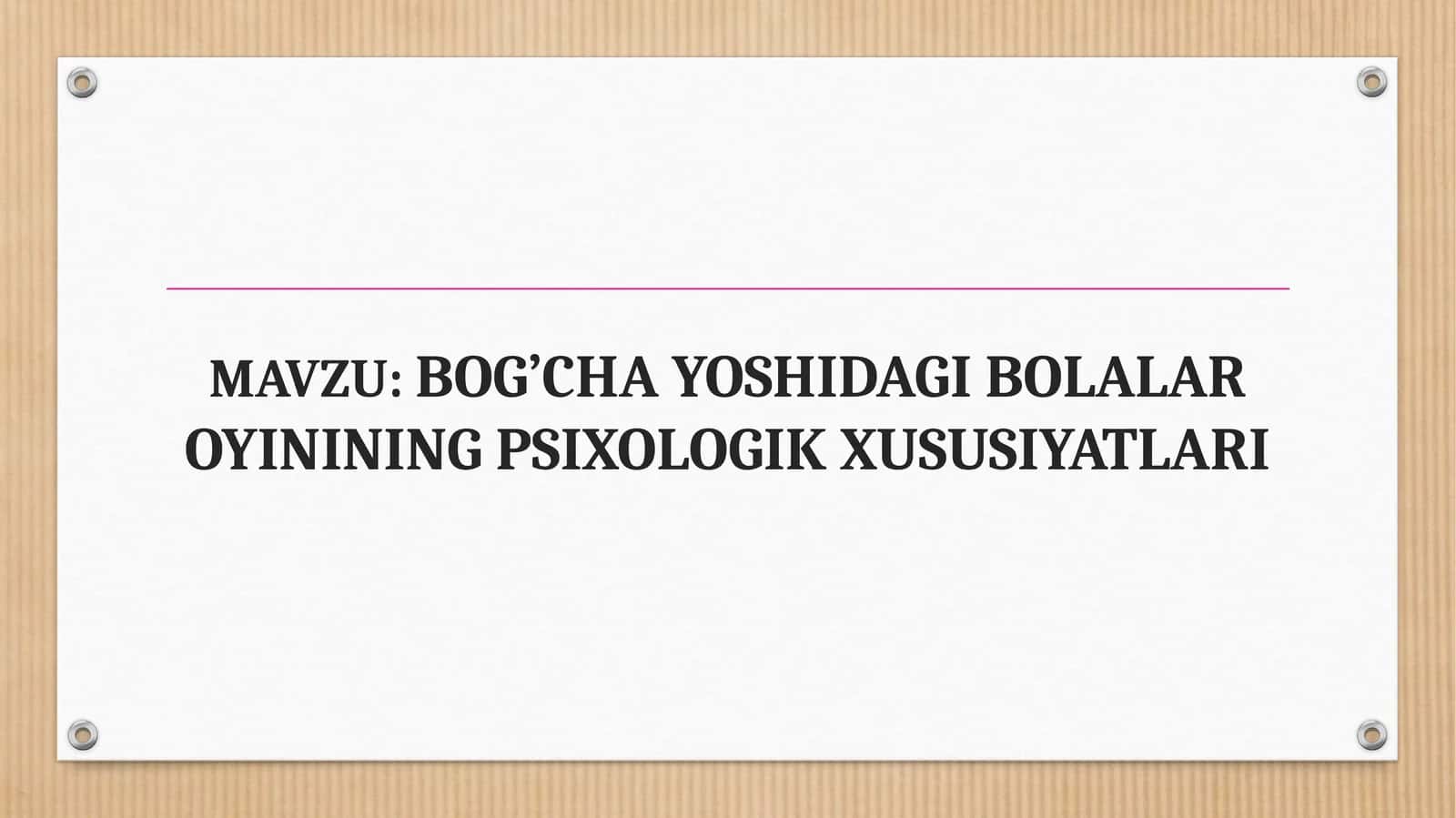 BOG’CHA YOSHIDAGI BOLALAR OYININING PSIXOLOGIK XUSUSIYATLARI
