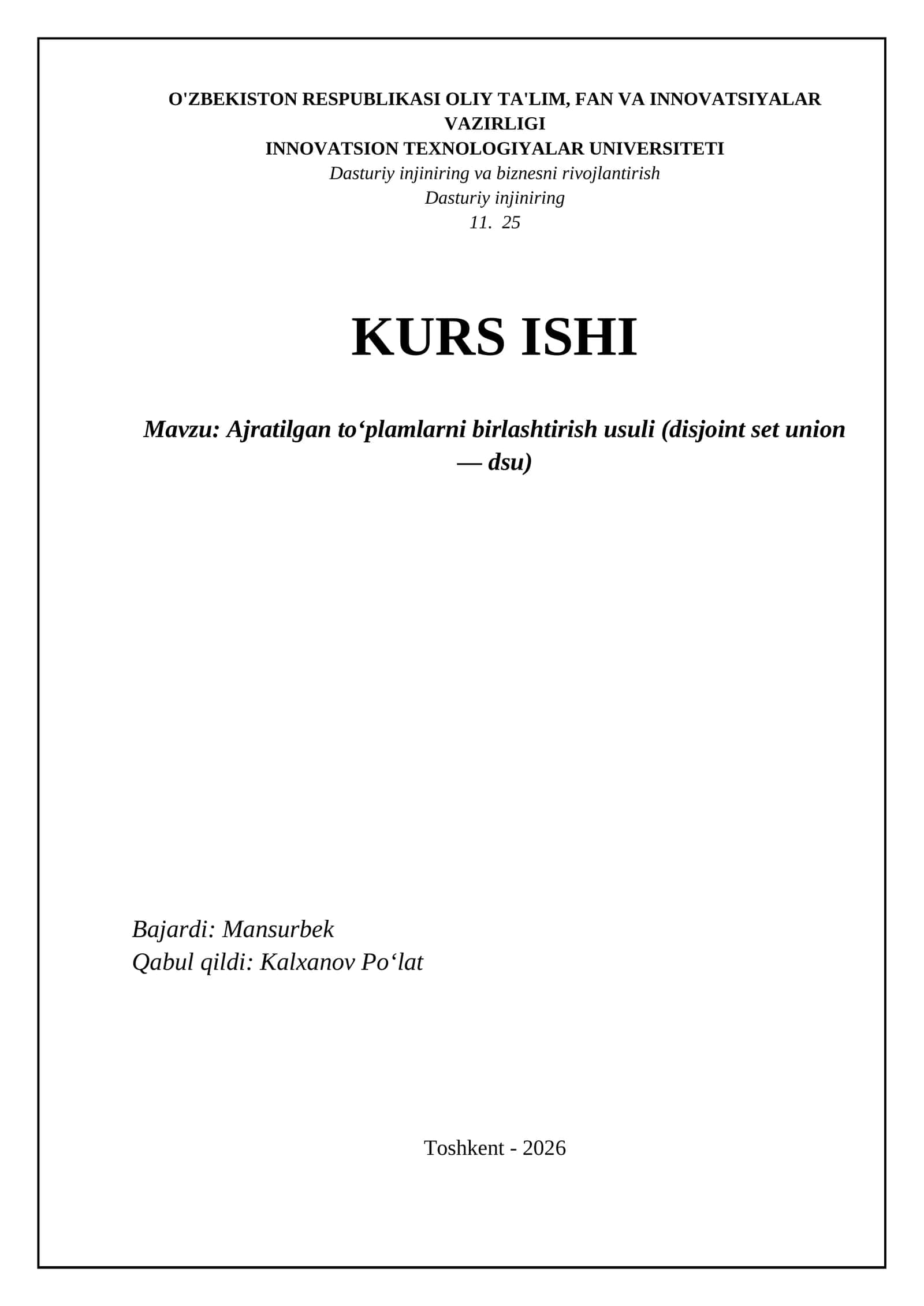 Ajratilgan to‘plamlarni birlashtirish usuli (disjoint set union — dsu)
