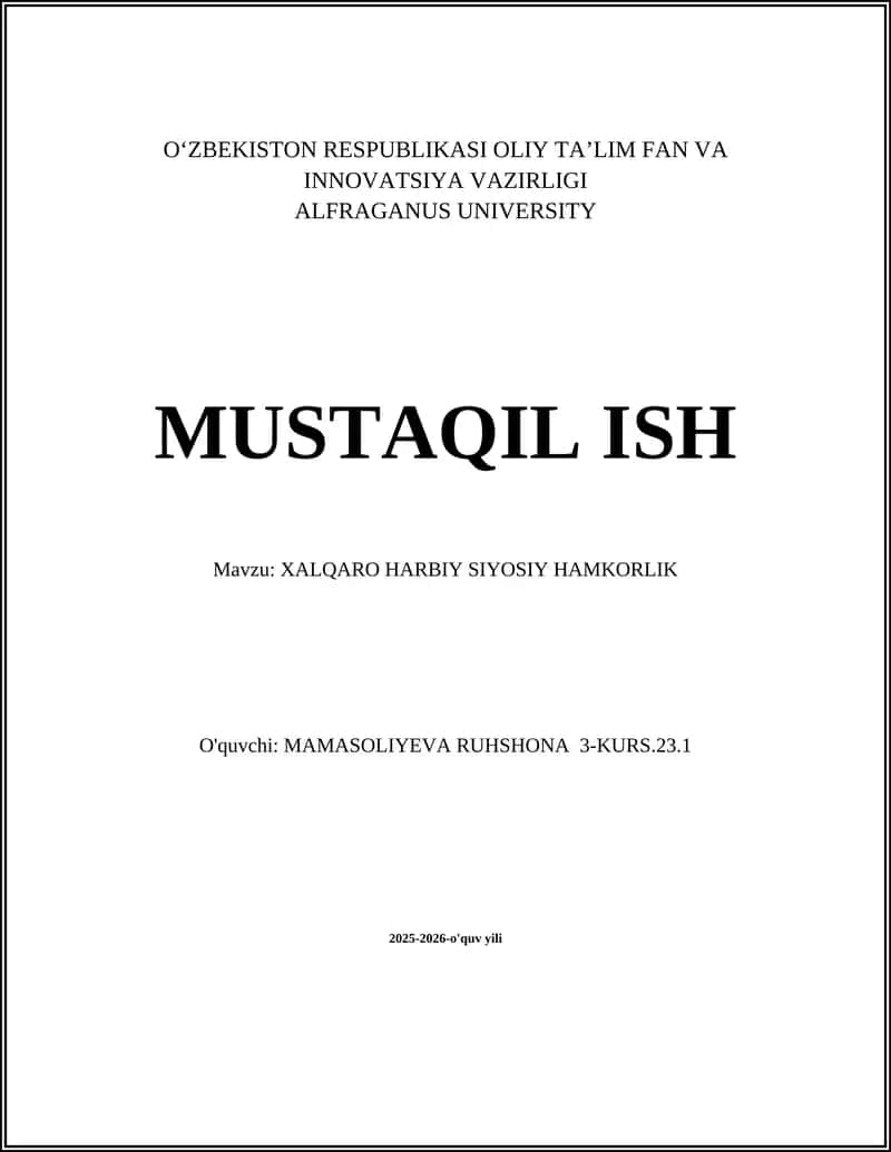 XALQARO HARBIY SIYOSIY HAMKORLIK