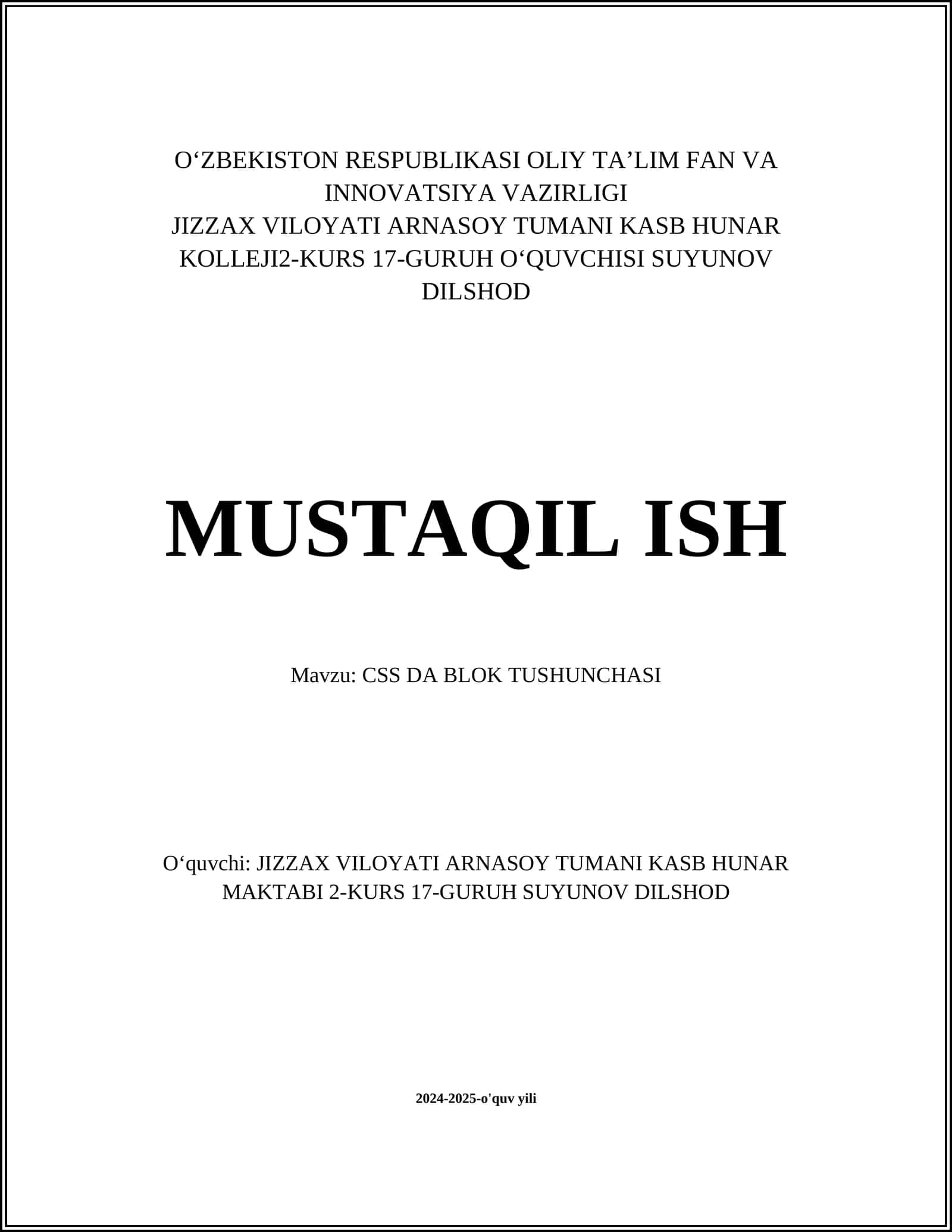 CSS DA BLOK TUSHUNCHASI
