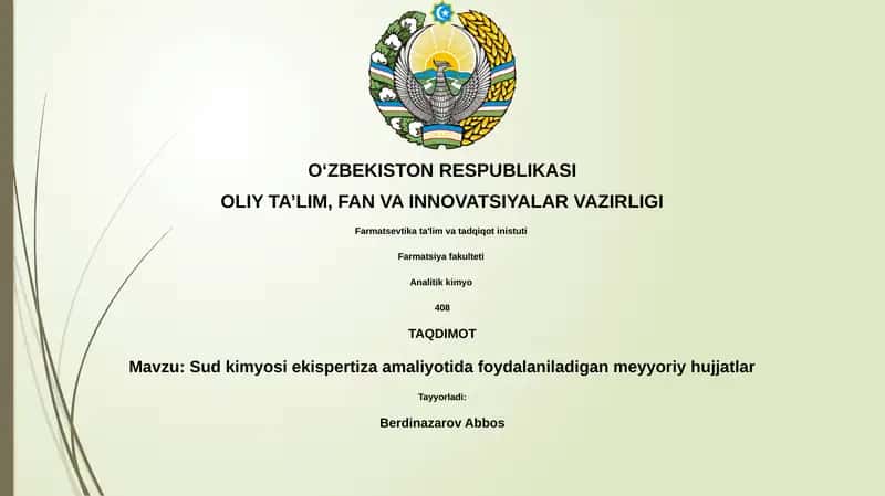 Sud kimyosi ekispertiza amaliyotida foydalaniladigan meyyoriy hujjatlar