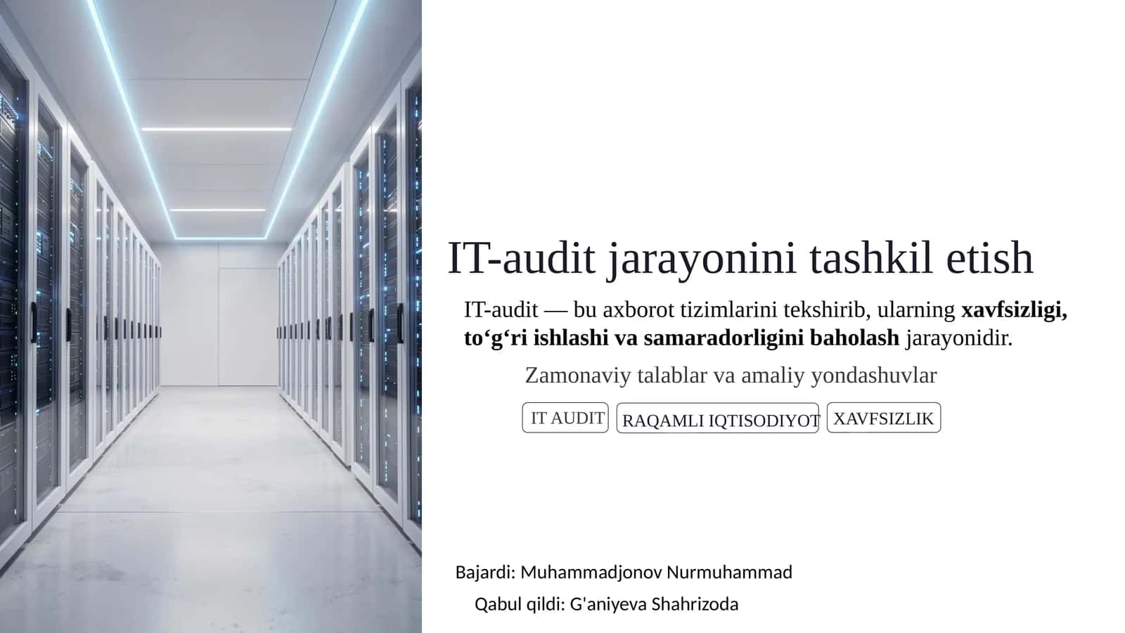 IT-audit jarayonini tashkil etish