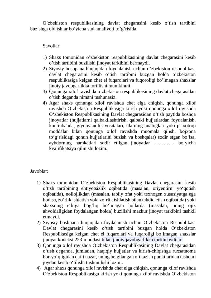 Oʻzbekiston Respublikasining Davlat Chegarasini Kesib Oʻtish Tartibi