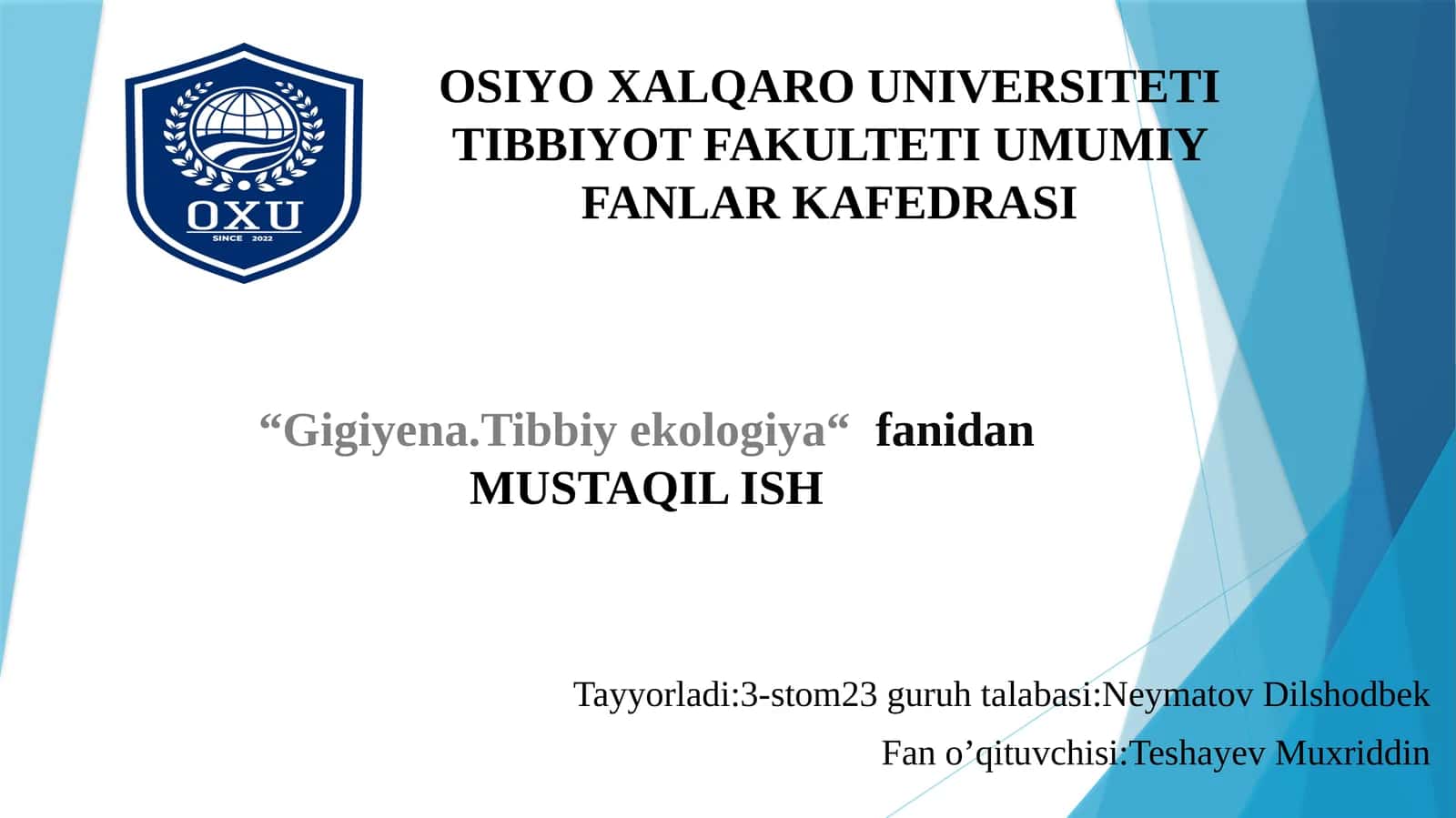Atmosfera havosi tarkibini inson organizmi uchun ahamiyati.