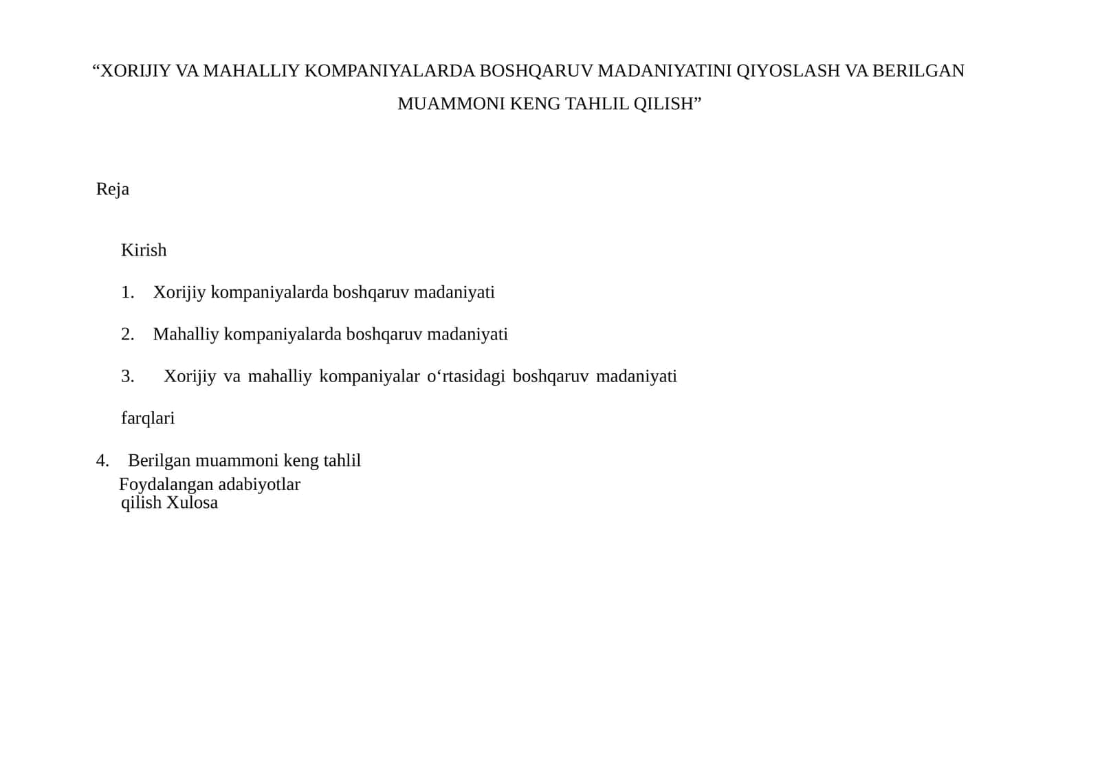 Boshqaruv Madaniyatini Qiyoshlash