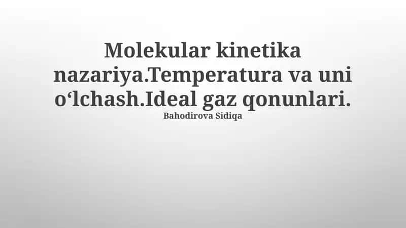 Molekulyar Kinetik Nazariya