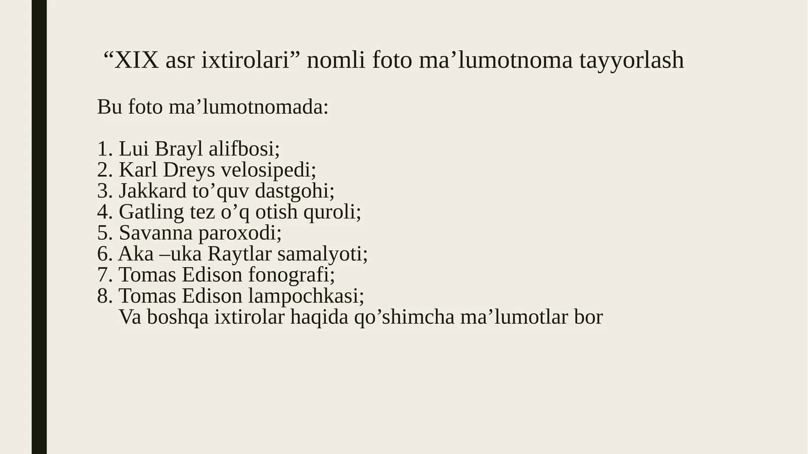 “XIX asr ixtirolari” nomli foto ma’lumotnoma
