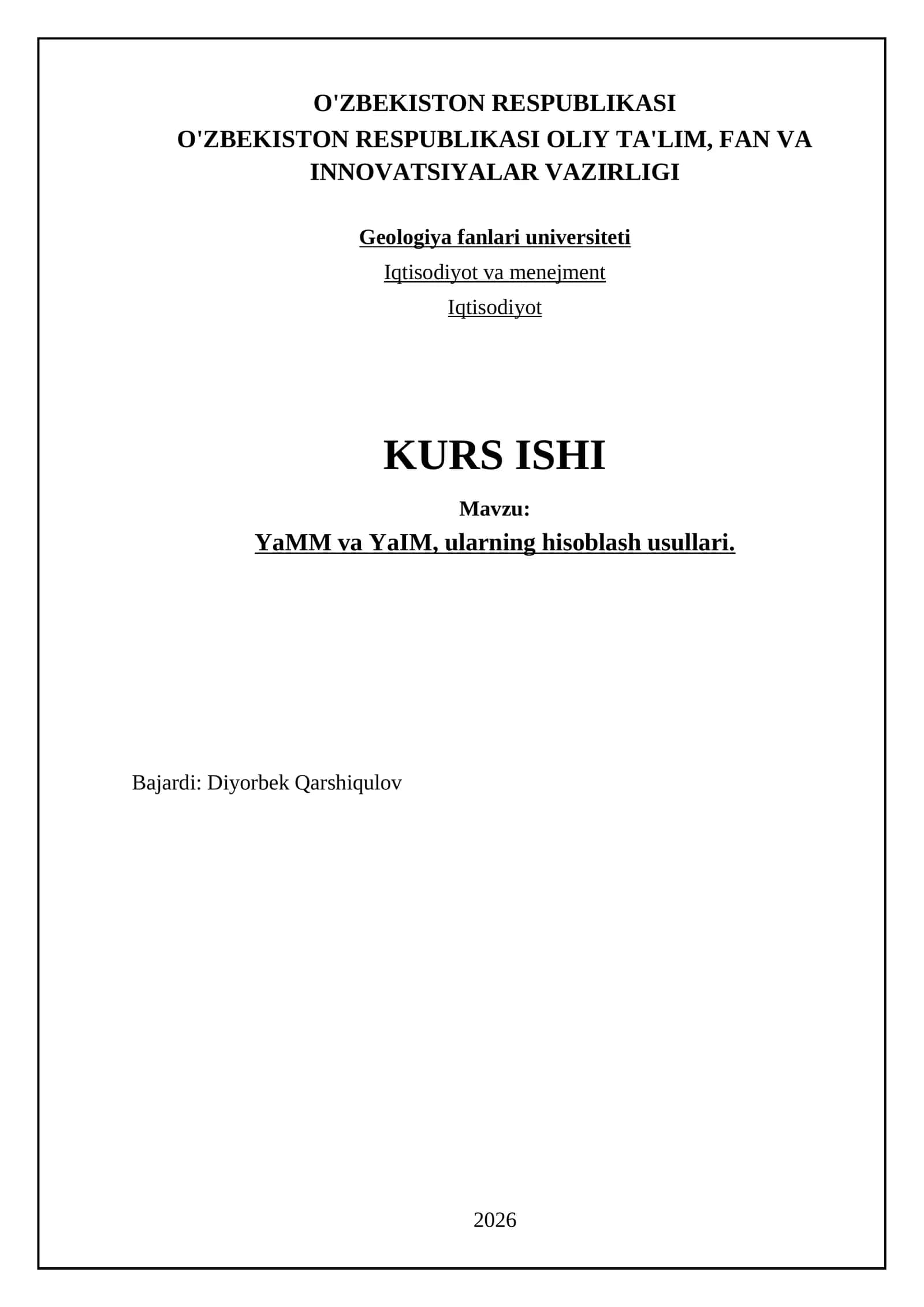 YaMM va YaIM, ularning hisoblash usullari