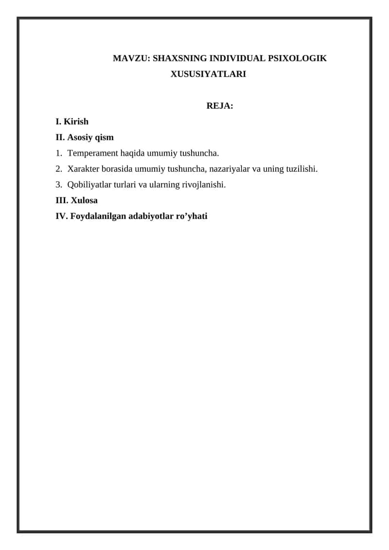 SHAXSNING INDIVIDUAL PSIXOLOGIK XUSUSIYATLARI