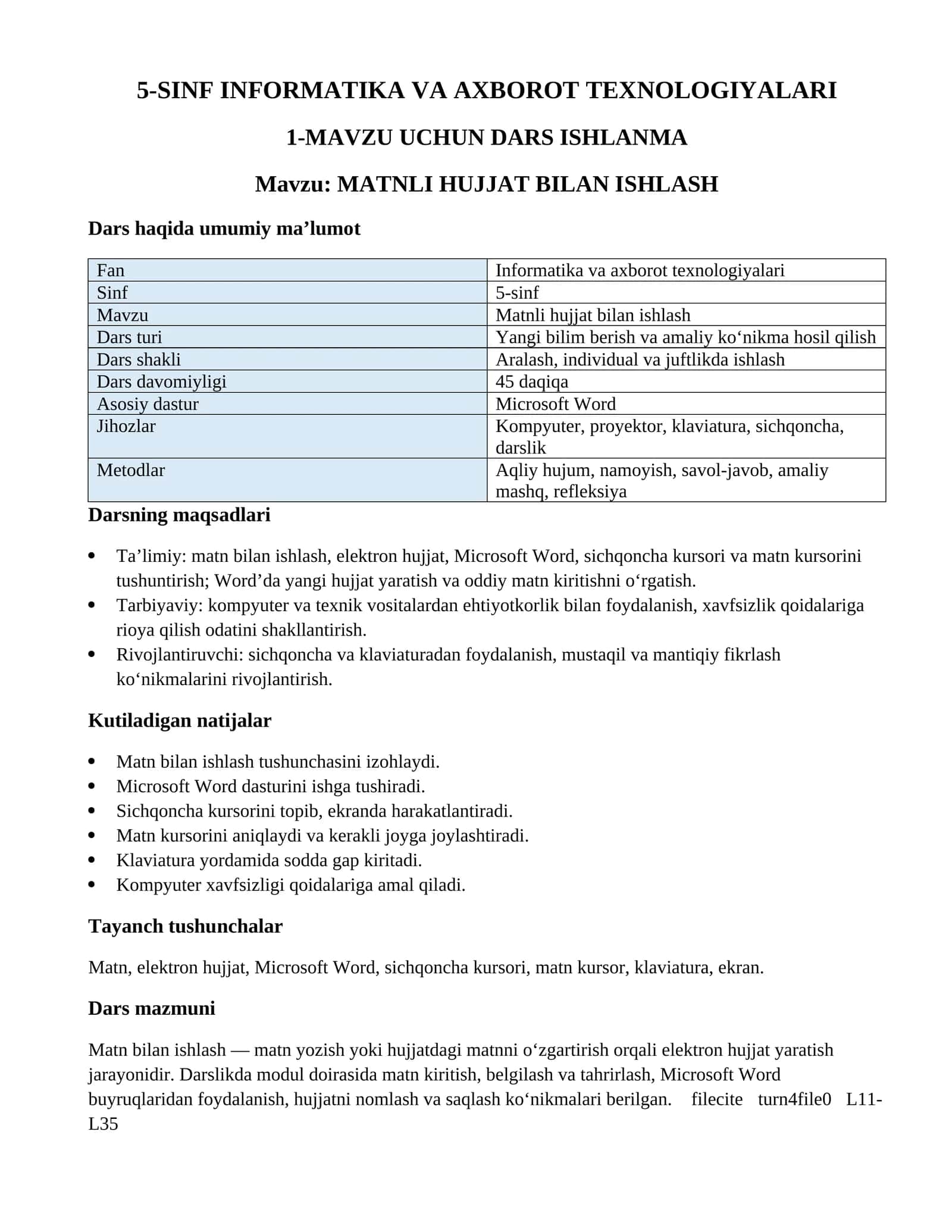5-SINF INFORMATIKA VA AXBOROT TEXNOLOGIYALARI