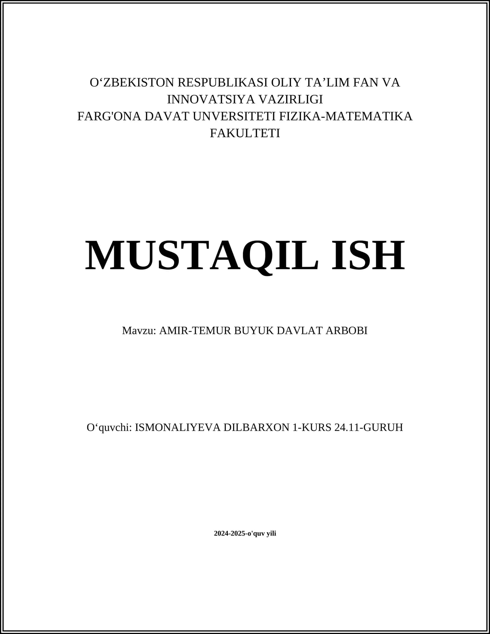 AMIR-TEMUR BUYUK DAVLAT ARBOBI