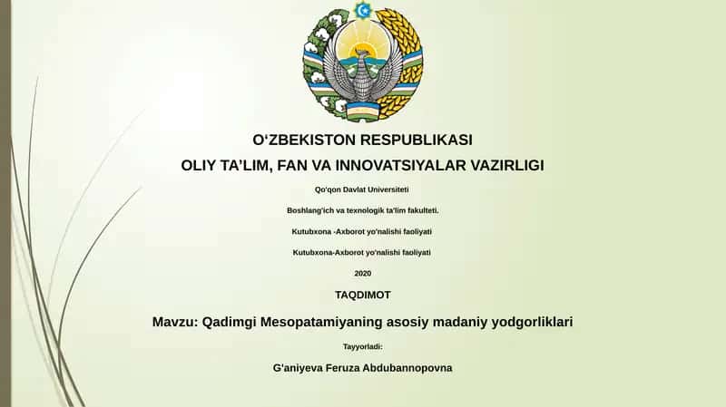 Qadimgi Mesopatamiyaning asosiy madaniy yodgorliklari