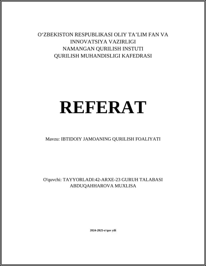 IBTIDOY JAMOANING QURILISH FOALIYATI