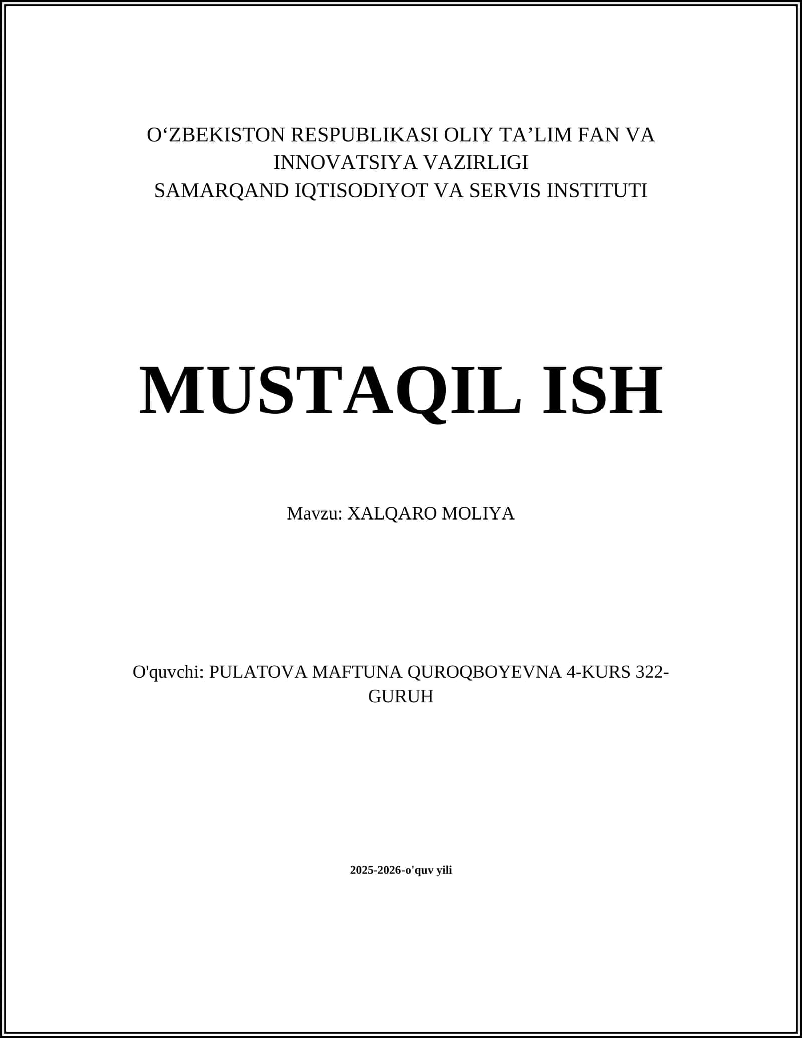 XALQARO MOLIYA