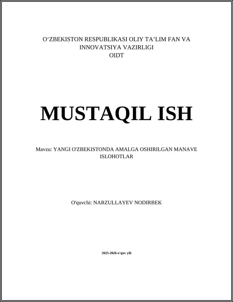 YANGI O'ZBEKISTONDA AMALGA OSHIRILGAN MANAVE ISLOHOTLAR
