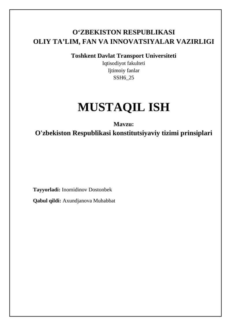 O'zbekiston Respublikasi konstitutsiyaviy tizimi prinsiplari