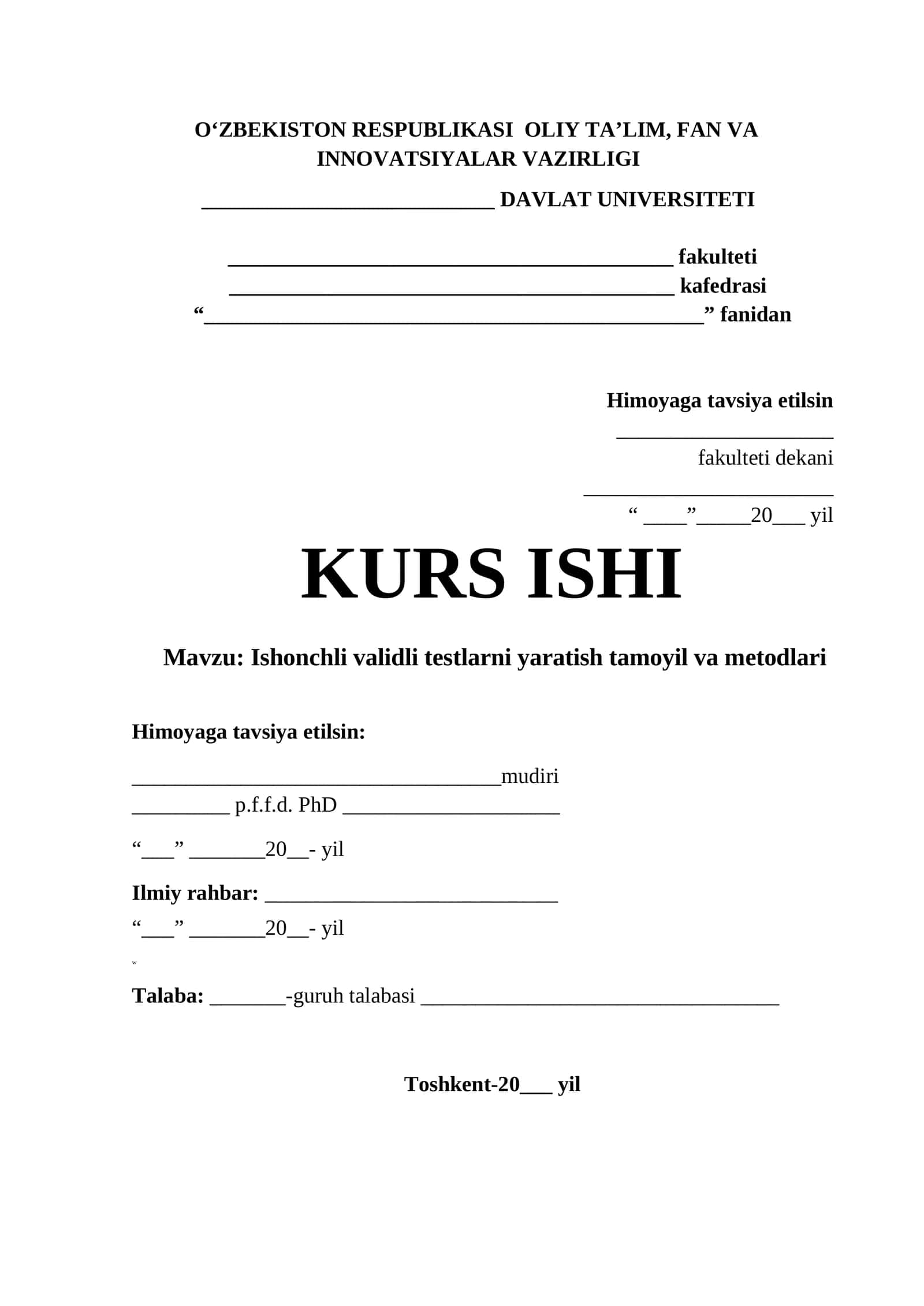 Ishonchli validli testlarni yaratish tamoyil va metodlari