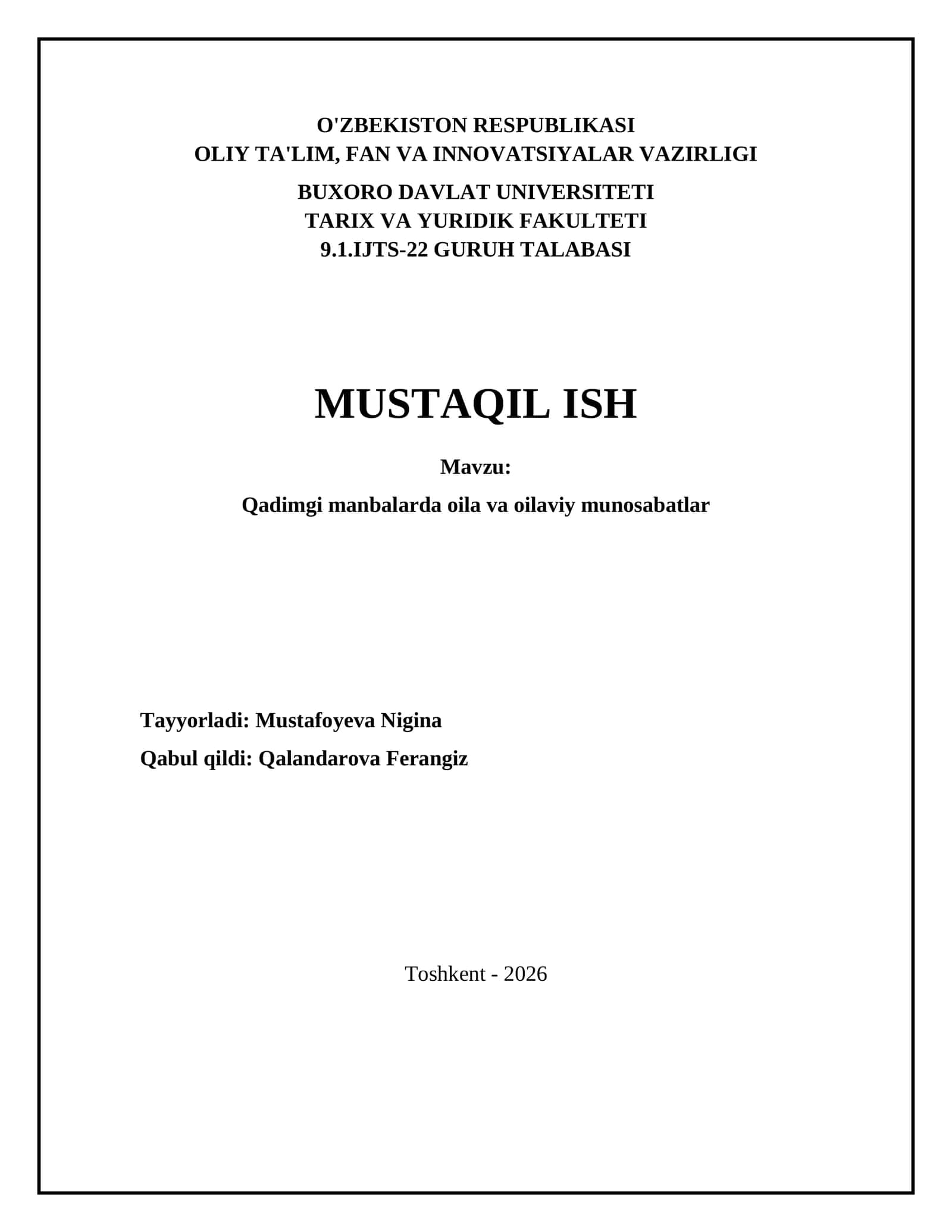 Qadimgi manbalarda oila va oilaviy munosabatlar
