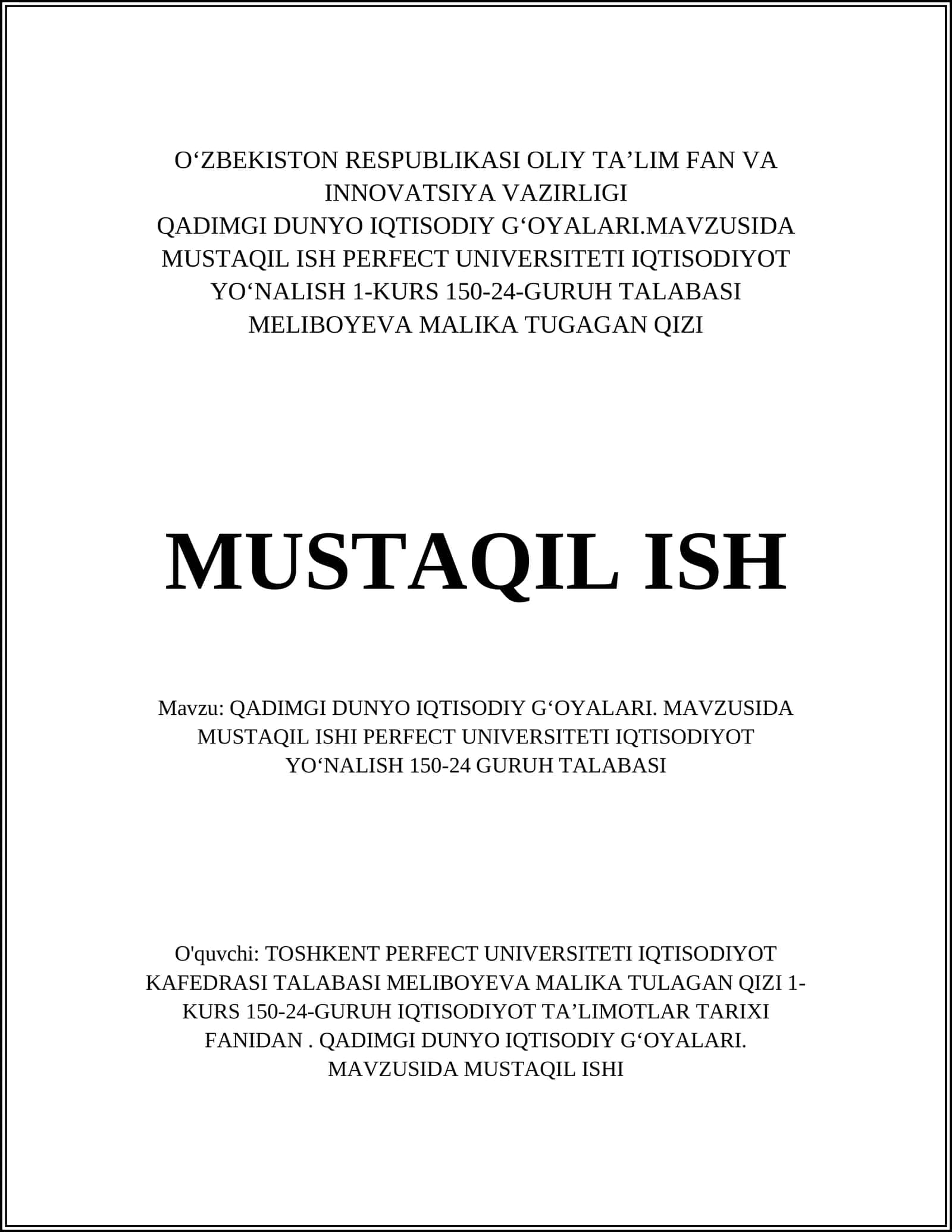 Qadimgi Dunyo Iqtisodiy G'o'yalar