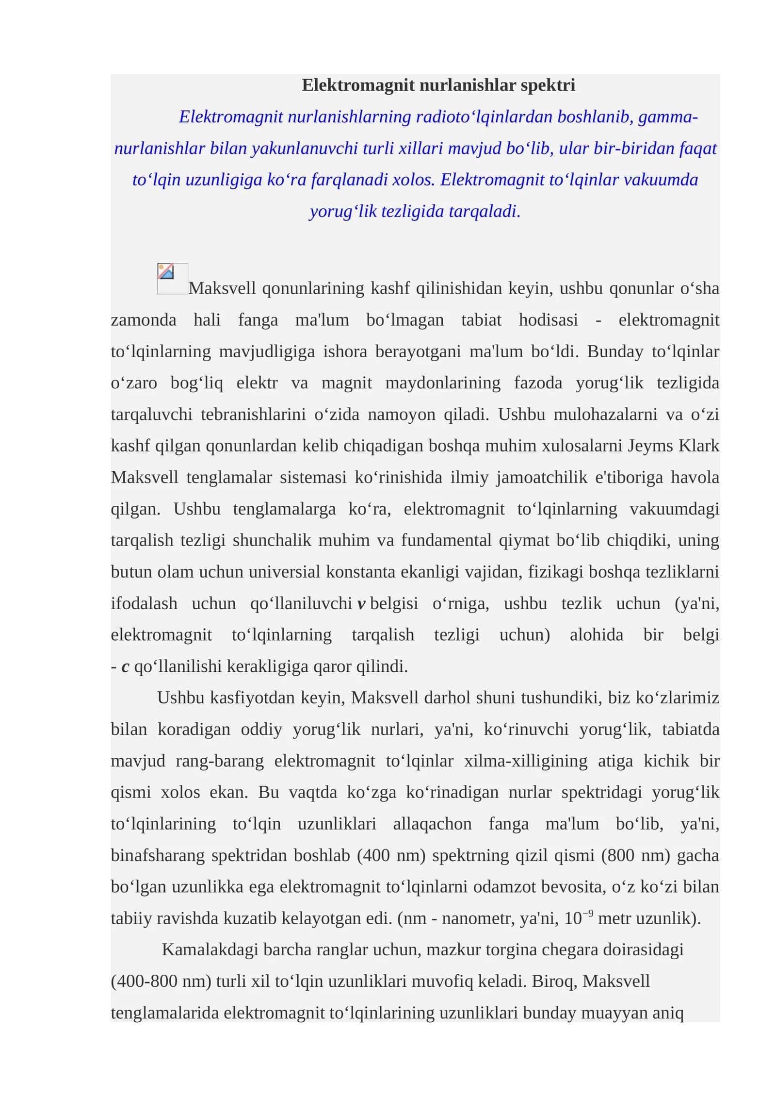 Elektromagnit nurlanishlar spektri