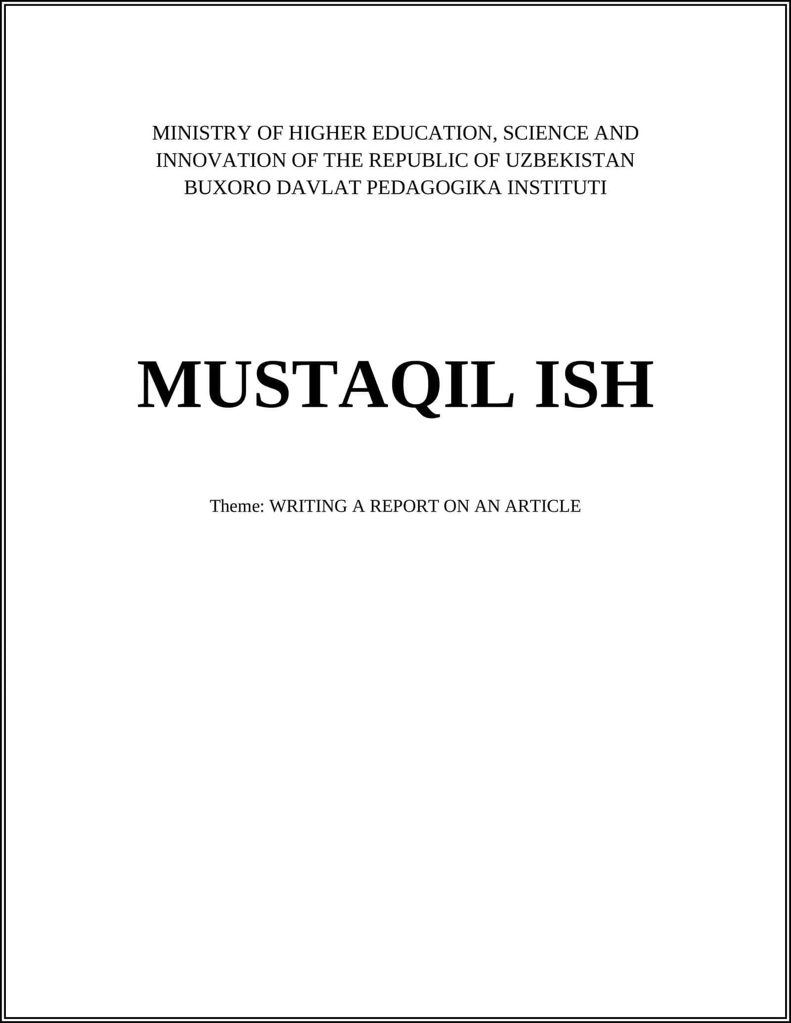 WRITING A REPORT ON AN ARTICLE