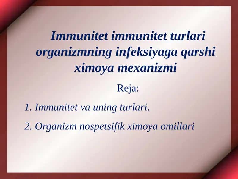 Immunitet immunitet turlari organizmning infeksiyaga qarshi ximoya mexanizmi