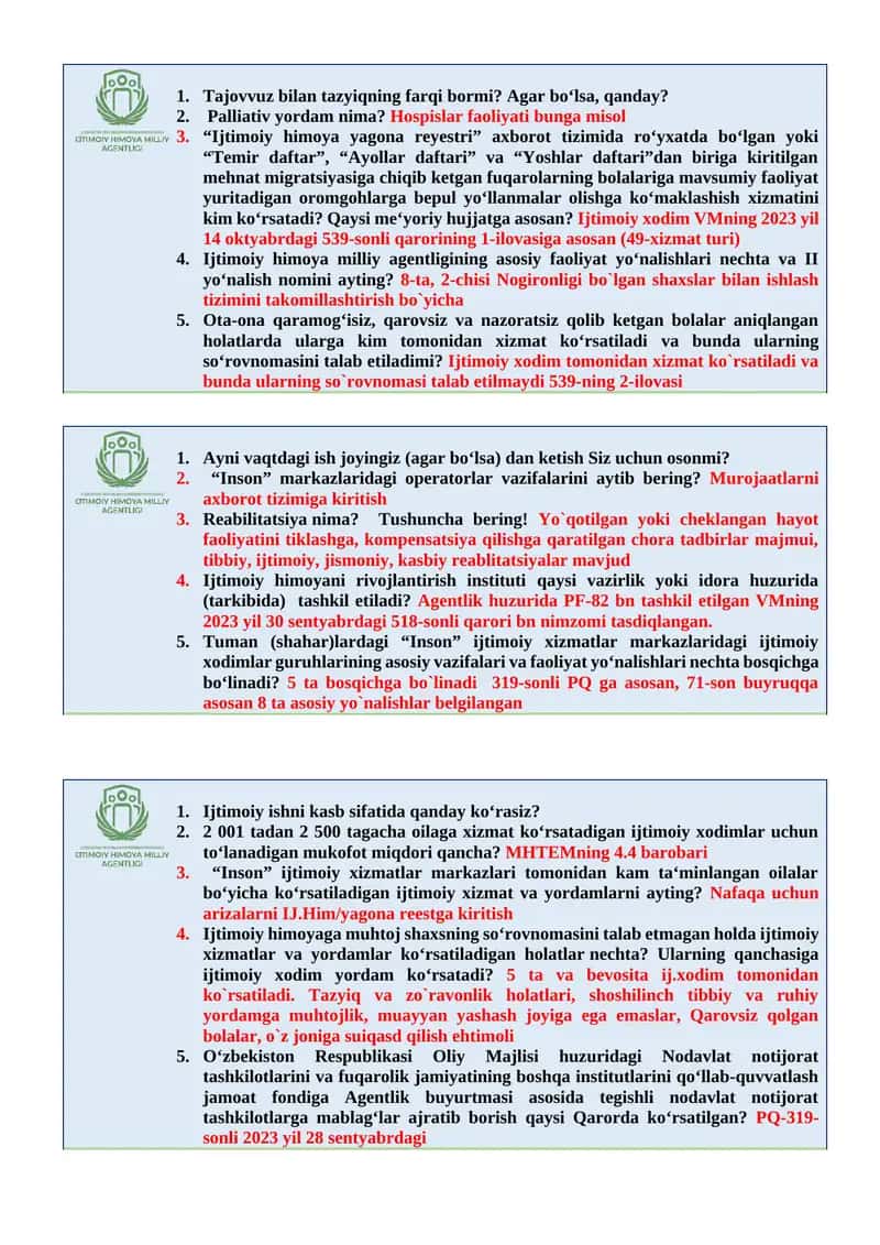 Argos BILETLAR Savollar javoblari bilan
