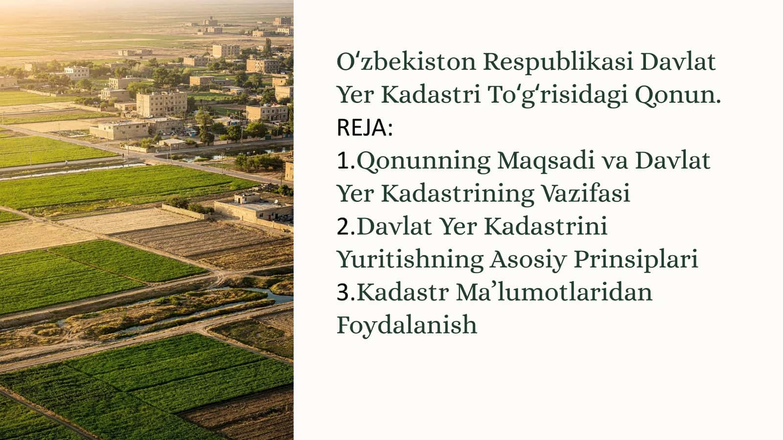 Oʻzbekiston Respublikasi Davlat Yer Kadastri To'g'risidagi Qonun