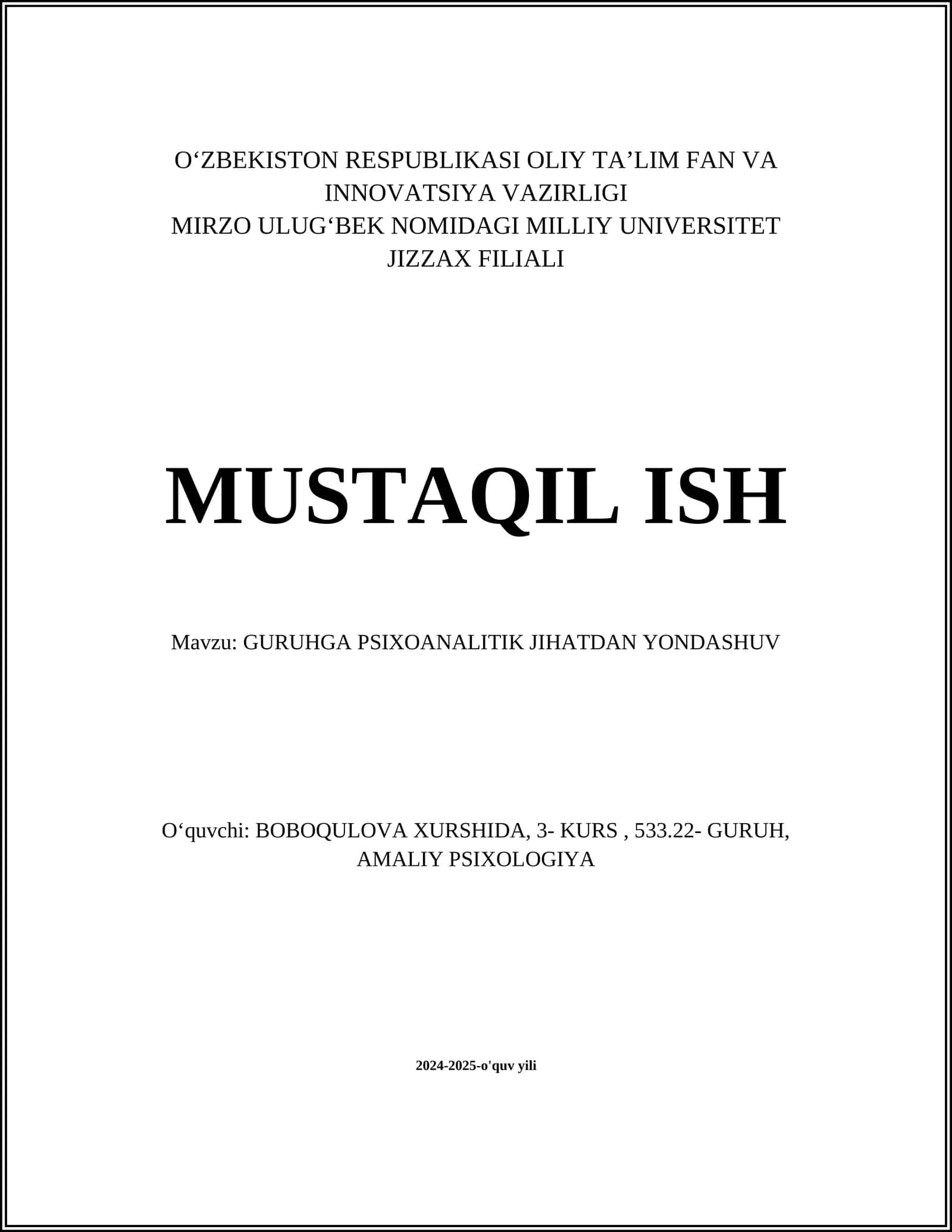 GURUHGA PSIXOANALITIK JIHATDAN YONDASHUV