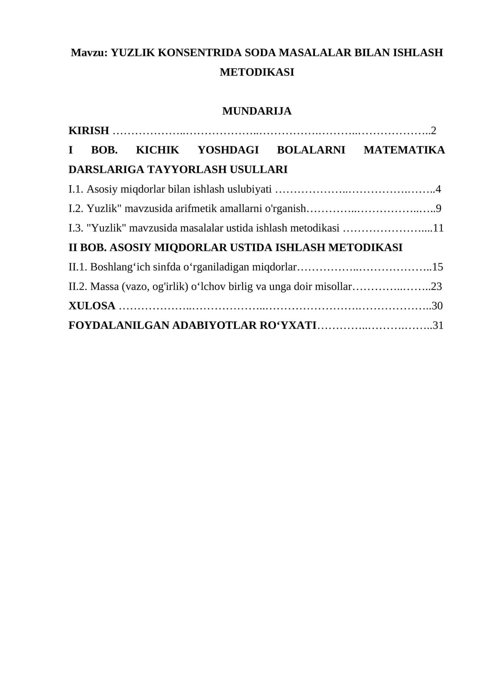 YUZLIK KONSENTRIDA SODA MASALALAR BILAN ISHLASH METODIKASI