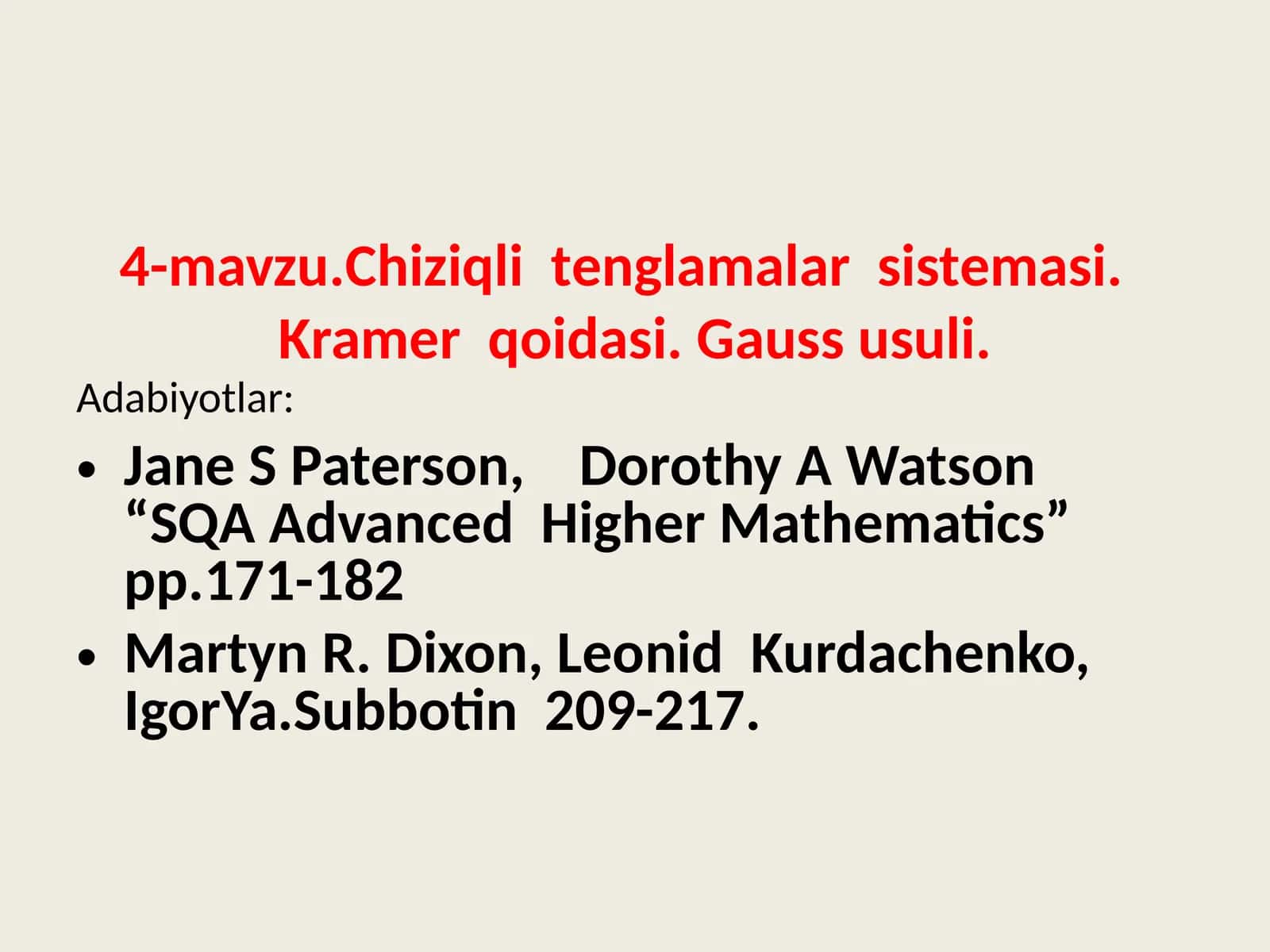 Chiziqli tеnglamalar sistеmasi