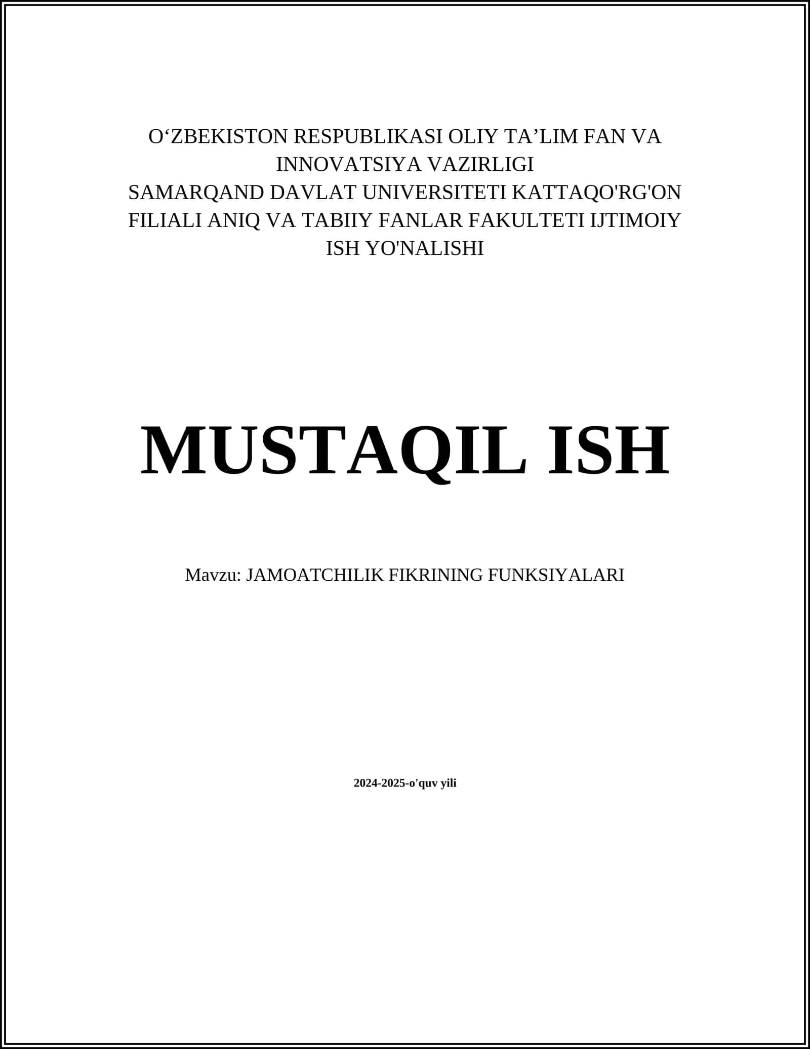 JAMOATCHILIK FIKRINING FUNKSIYALARI