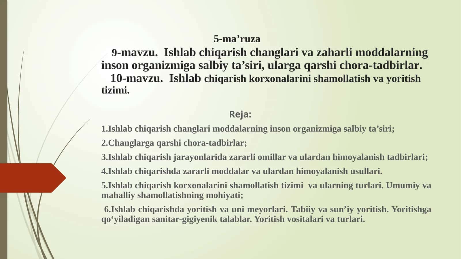 Ishlab chiqarish changlari va zaharli moddalarning inson organizmiga salbiy ta’siri