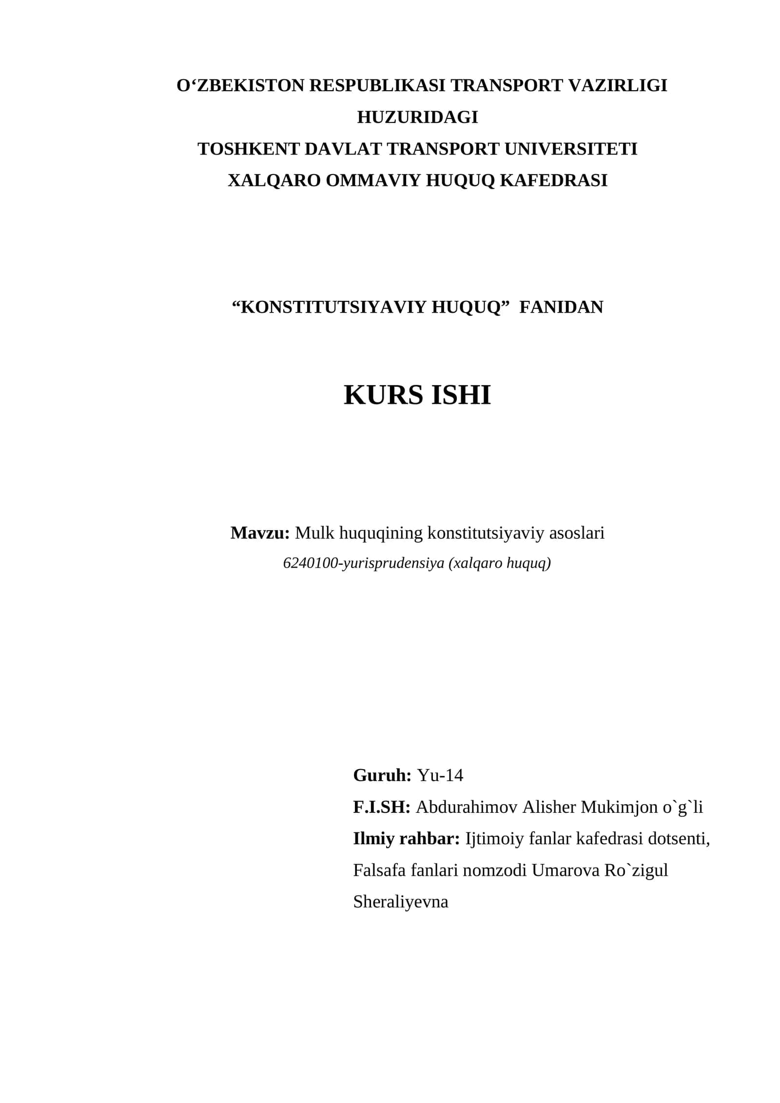 Mulk huquqining konstitutsiyaviy asoslari