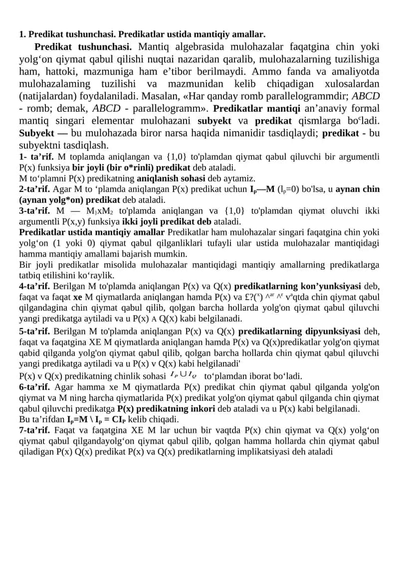 Predikat tushunchasi