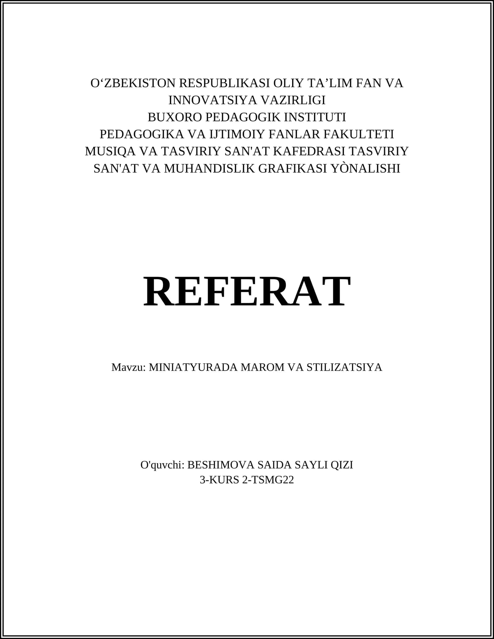 MINIATYURADA MAROM VA STILIZATSIYA