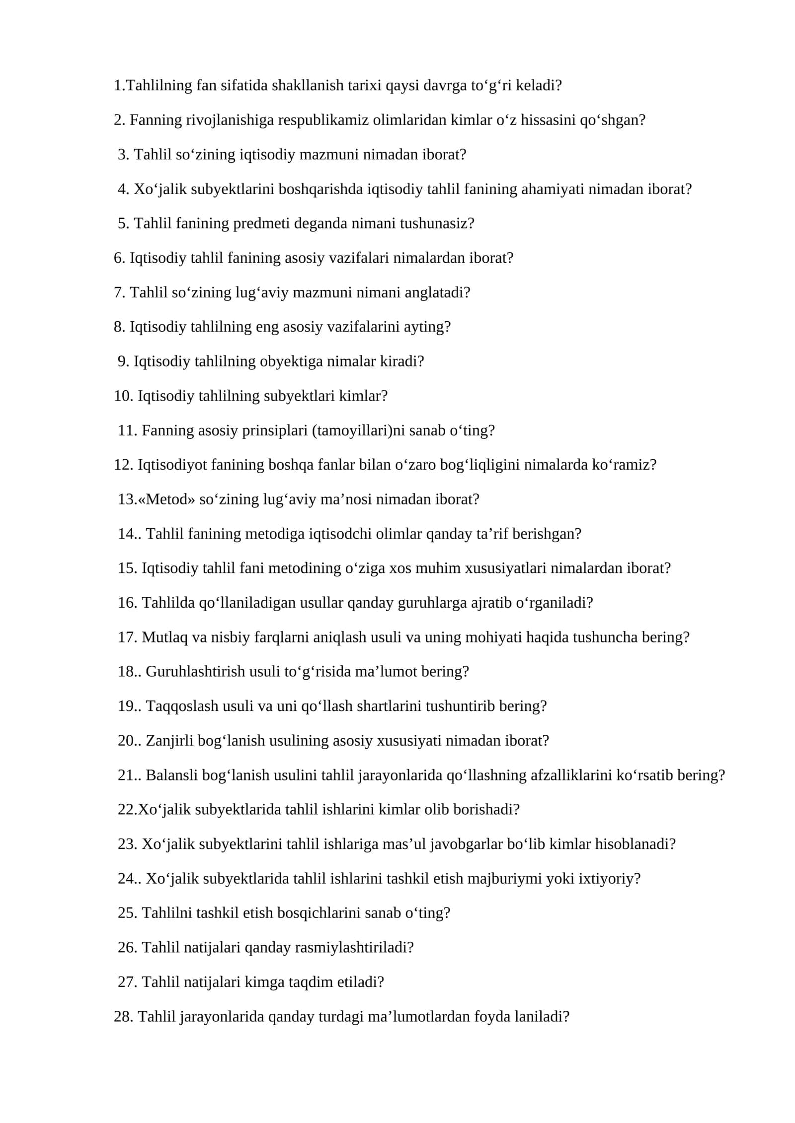 Iqtisodiy tahlil fanining nazariy asoslari